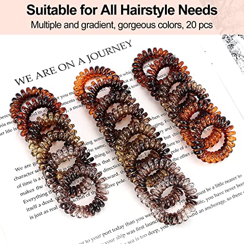JessLab Spiral Hair Ties, 20 Pcs Traceless Phone Cord Hair Ties No Crease Spiral Bracelet Plastic Coil Ponytail Holders No-Damage Headband Hair Accessory for Girls Women Ladies Gift (Amber)