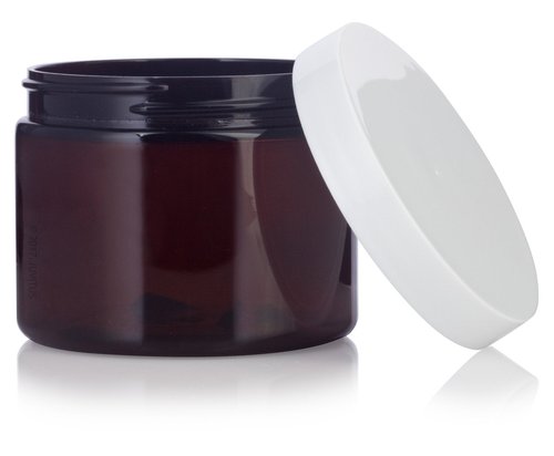 (12 pack) 6 oz Amber PET Plastic Low Profile Refillable Jar with White Lid