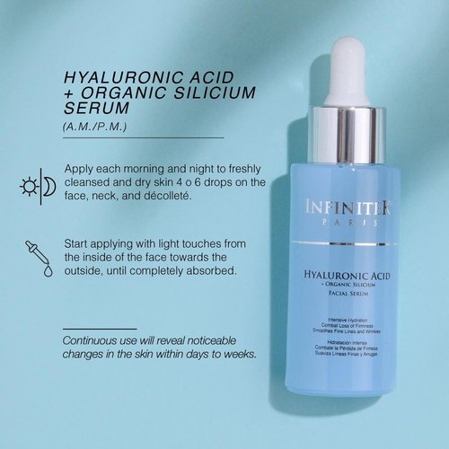 Infinitek Paris Skin Care Organic Facial Hyaluronic Acid Serum - 1 Fl Oz, Hydrating Face Serum - Premium Anti-Aging Moisturizer Hyaluronic Acid with Organic Silicon for Radiant Skin