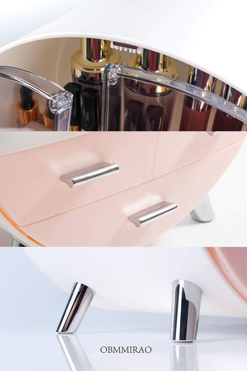 OBMMIRAO Elegant Dustproof Makeup Storage Organizer Box, Waterproof Medium Cosmetics Organizer Storage with Drawers Skincare Cosmetic Display Cases for Countertop Bathroom Dresser Dedroom