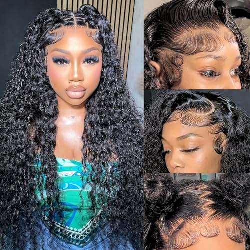 28 Inch Water Wave Lace Front Wigs Human Hair Wet and Wavy 13x6 HD Lace Front Wigs Human Hair Pre Plucked 200 Density Glueless Deep Wave Lace Front Wigs for Blak Women Full and Thick