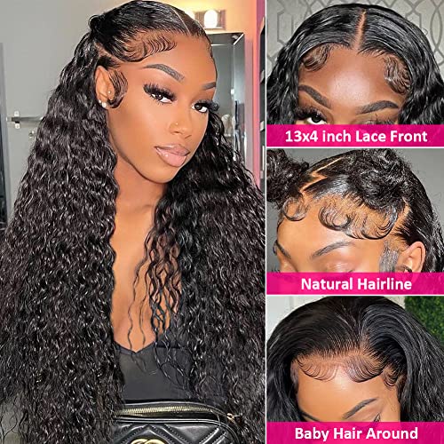 13x4 Lace Frontal Wigs Human Hair with Baby Hair for Black Women 220% Density HD Transparent Lace Front Wigs Pre Plucked Water Wave Wet and Wavy Lace Front Wig 24 inch