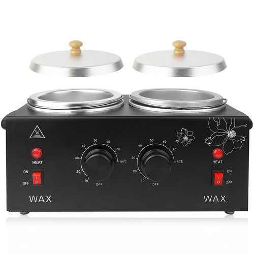 Wax Warmer for Hair Removal, Professional Waxing Heater Pot with Adjustable Temperature for Women Men, with 20 Wooden Wax Sticks (Black-Double Pots)