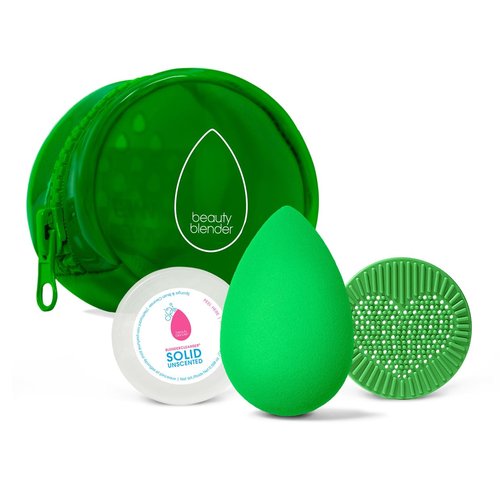 Beautyblender® | Besties Bio Pure Blend & Cleanse 4-Piece Starter Set, Bio Pure Makeup Sponge + Solid Unscented Cleanser .558 oz + Silicone Scrub Mat + Travel Case, Made in USA, Vegan, Sustainable
