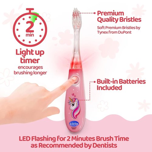 Lily's Home Kids Flashing Timer Toothbrush with Soft Bristles, Rising Cup & Cover - Fun 2-Min Light-Up Brushing for Children - Toddler Toothbrush Kit (Unicorn) - Set of 2