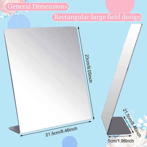 Amyhill 2 Pcs Counter Top Mirror Freestanding Mirror Single Sided Acrylic Desk Glass for Tabletop Bedroom, Office, Bathroom, Dorm, Home (8.5 x 11 Inch)