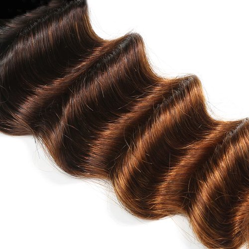 1B/30 Human Hair Bundles Brown Deep Wave Bundles Human Hair Ombre Bundle 8 10 12 Inch Brazilian Virgin Remy Hair Extensions Ombre Loose Deep Wave Bundle 3Pcs/Set Deals