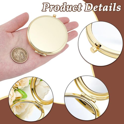 arricraft 10 Pcs Small Folding Makeup Pocket Mirror, Golden Double-Sided 1X/2X Magnifying Round Metal Mirrors for Women Travel Work Date