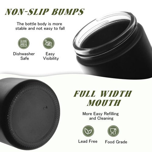 DMuuuDM 12 Pcs 2 Oz Frosted Glass Jar,Empty Refillable Glass Cosmetic Container Jars Holder with Inner liner,Plastic Lid for moisturizer,Foundation,Body Butter Oil,Ointment,Spices (Black)
