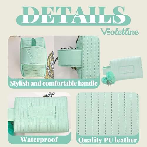 Violetline Travel Makeup Bag, Large Capacity Cosmetic Bag for Women, Water resistant Portable Pouch Open Flat Toiletry Bag Makeup Organizer with Handle (Green)