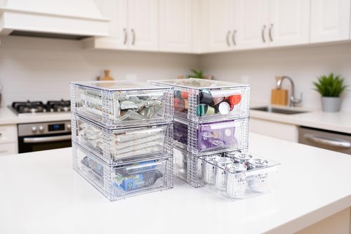 Zero Zoo 4 Pack Clear Stackable Storage Drawers, 3.95" H Easily Assemble Acrylic Organizer Bins - Multi-Use for Make up, Closet, Pantry, Bathroom, Medicine, Kitchen Cabinet & Undersink Organization