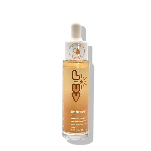L-UV lit drops! Light sun kissed tan. No color transfer drops with Vitamin C and E. Mix easily with your favorite moisturizer for a natural and flawless looking tan.