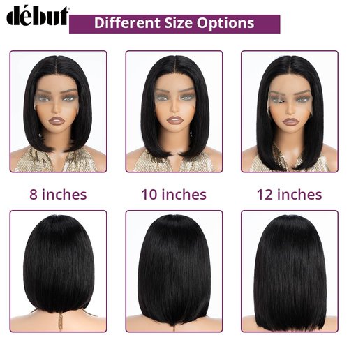 DÉBUT Bob Wig Lace Front Wigs Human Hair Short Bob 10 Inches Middle Part Wigs Brazilian Virgin Straight Hair Natural Color 13x4x1 T Part Wigs for Black Women
