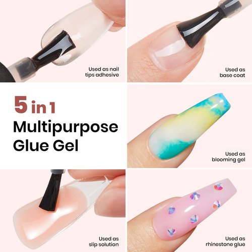 beetles Gel Polish Kit-2 Pcs 15ml Black White Colors Polish Set & 2 Pcs 15ml Super Strong 5 in 1 Nail Glue and Base Gel Kit for Acrylic Nails, False Nails Tips and Gel Nail Polish Nail Lamp Needed