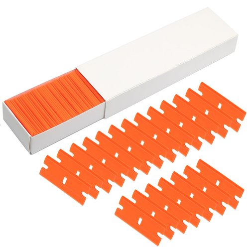 ISDVBUY 300 Pack Edged Razor Blades, Safety Scraper Blades Plastic Razor, Easy Replacement Scraper Tool for Removing Decals Stickers Labels Glass Cleaning,Orange