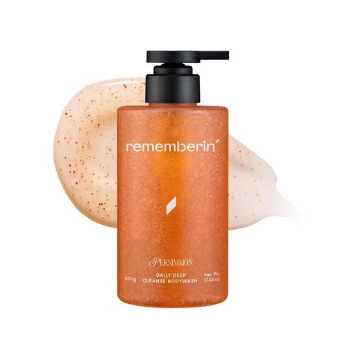 Rememberin Persimmon Body Wash for Odor Control – Korean Persimmon Extract, Natural Deodorizing Cleanser, Sulfate-Free & Gentle, pH Balanced for Sensitive Skin, 24-Hour Freshness (17.63 oz / 500g)