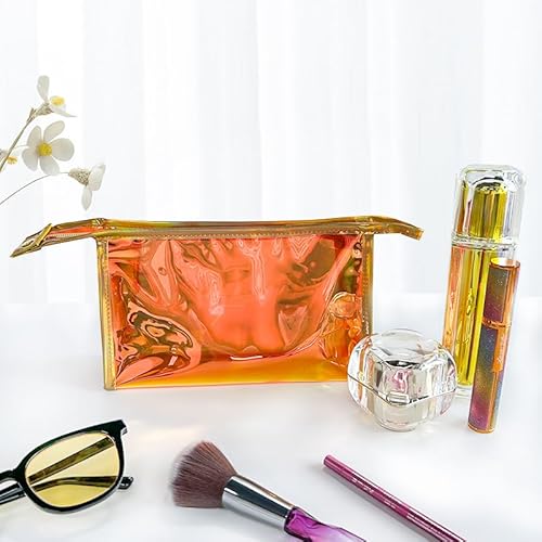 Green Transparent Laser Cosmetic Bag Iridescent Holographic Waterproof PVC Makeup Organizer Bag for Women (Green)