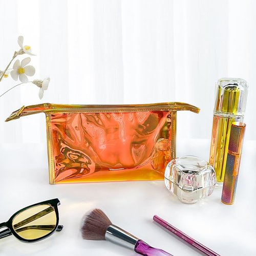 TotePrint Green Transparent Laser Cosmetic Bag Iridescent Holographic Waterproof PVC Makeup Organizer Bag for Women (Green)