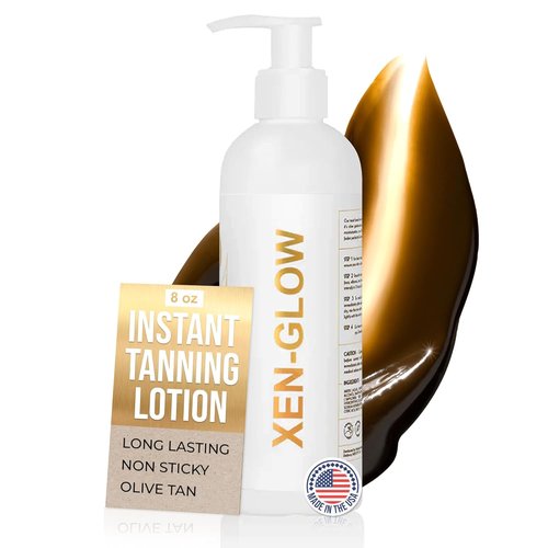 XEN-GLOW Dark Self Tanning Lotion – Sunless Tanner for Face & Body – Hydrating, Streak-Free Olive Fake Tan Lotion with Vitamin E, C & Aloe – Dark Self Tanner for Sensitive, Fair & Pale Skin - 8 Fl oz