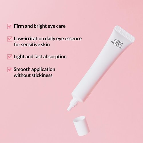 Whamisa Organic Flowers Eye Essence, Waterless Formula, Fermented Postbiotics for Gentle Care, Under Brightener, Hydration, Elasticity & Slow-Aging Support (30ml)