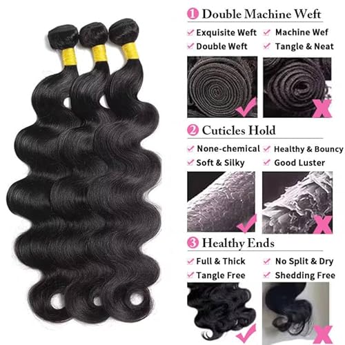 12A Human Hair Bundles Body Wave Bundles Human Hair 26 28 30 Inch 100% Unprocessed Brazilian Virgin Hair Bundles Deals Weave 3 Bundles Human Hair Extensions Body Wave Bundles Natural Black