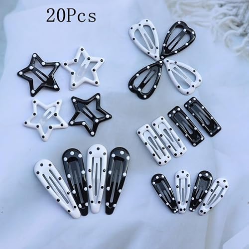 20PCS Star Hair Clips Y2k Hair Accessories for Women Black White Polka Dot Cute Hair Pins for Girls Star Barrettes Non Slip Kawaii Snap Hair Clips Small for Styling Festival Accessories