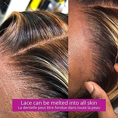 Highlight Lace Front Brazilian Virgin Human Hair Wigs 4/27 Ombre Colored Pre Plucked Straight 13x4 Lace Frontal Wig with Baby Hair 150% Density Bleached Knots for Black Women (18 Inch, 4/27 Straight)