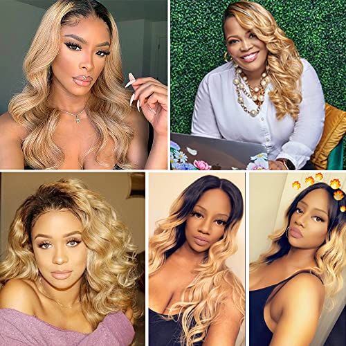 Ombre Bundles 1B27 Honey Blonde Bundles Body Wave Human Hair Grade 8A Black And Honey Blonde Human Hair Wet and Wavy Hair (26 28 30) inch