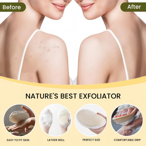 Kuenst Natural Loofah Sponge, Substitute Exfoliating Body Scrubber, Shower Loofah for Women & Men,Made with Eco-Friendly Luffa Bath Sponge, 2 Pack, 5.71in*3.94in, NavajoWhite-Snow