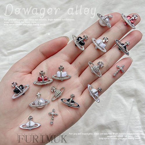 30 PCS Heart Planet Nail Art Charms - Rhinestones, Red, Black, White 3D Cross, Saturn Shape Design, Shiny Nail Jewelry, Acrylic Accessories