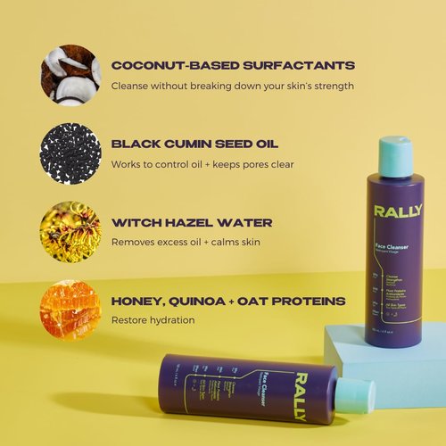 RALLY Plant-Based Gel Foaming Face Cleanser | Clean + Hydrating Formula | Gentle Daily Cleanse + Antioxidants | Derm Approved for Tweens, Teens + Athletes, 6 OZ