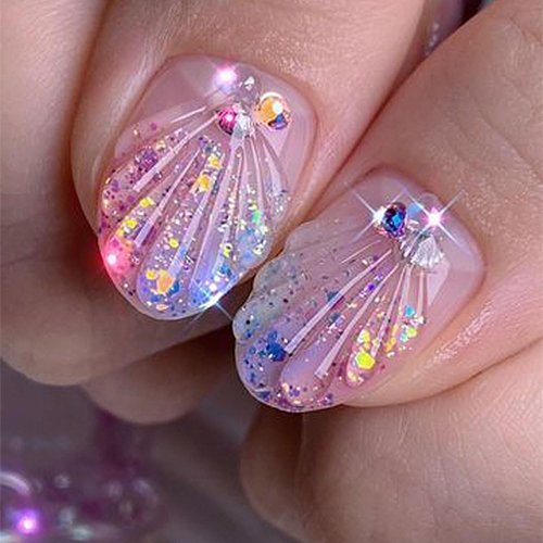 5D Dreamy Mermaid Tail Nail Stickers Summer Nail Decals 5D Embossed Laser Mermaid Nail Art Stickers Sea Wave Fishtail Shellfish Starfish Nail Design Stickers Self Adhsive Ocean Stickers for Nails DIY
