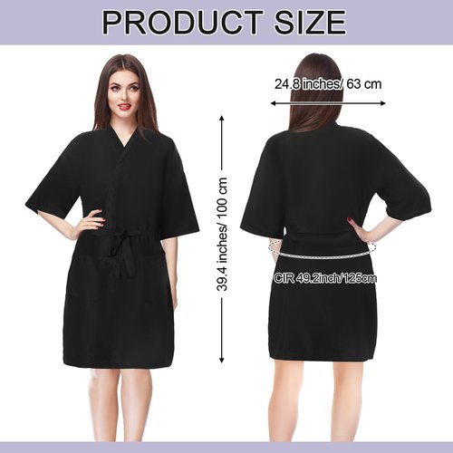 Toulite 8 Pieces Salon Robes Smock for Clients Hair Salon Gown Cape Black Barber Smock Kimono Style Hair Stylist for Clients(2 Pockets)