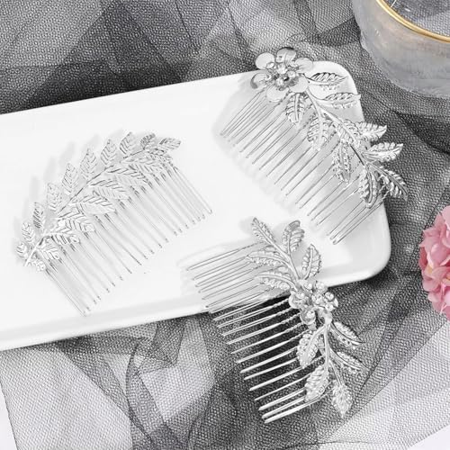 8 Pack Leaf Hair Side Combs for Women Girl, Bridal Metal Decorative Hair Comb Clips, French Twist Hair Slide Comb for Wedding Hair Accessories(Silver)