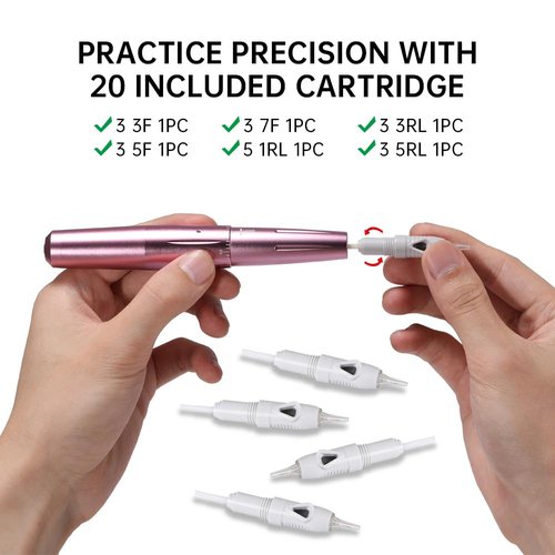 Permanent Eyebrow Makeup Tattoo Pen Kit for Eyebrow Lip Eyeliner Complete Rotary Tattoo Pen Machine Kit with 20pcs Cartridge Needles Microblading Supplies Tattoo Inks for Artists