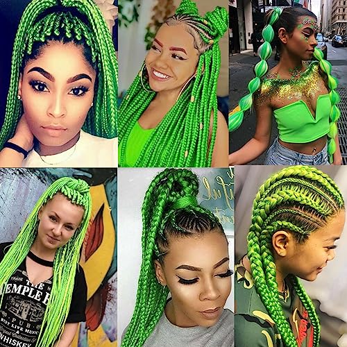 Pre-stretched Green Braiding Hair 26 Inch 3Packs Braiding Hair For Braids, Yaki Texture Crochet Hair Box Braids Hot Water Setting Synthetic Braiding Hair Extensions(26inch, Green)