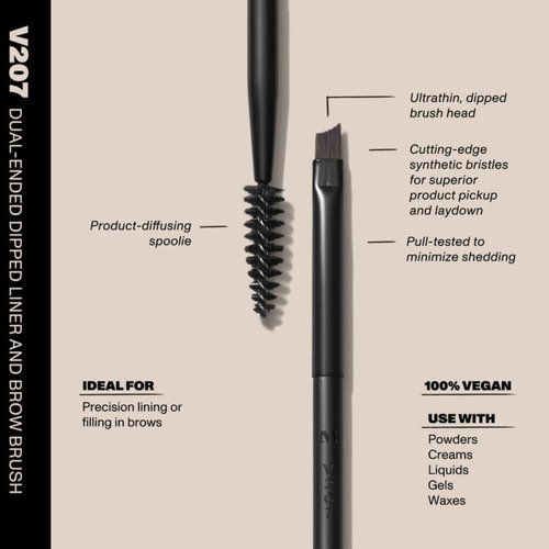 Morphe V207 Dual-Ended Dipped Brow & Thin Eyeliner Brush - Vegan Pro Series Makeup Brush for Precision Lining or Filling in Brows (1 Count)