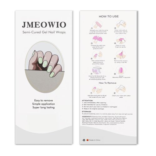 JMEOWIO Gel Nail Stickers White Flower Light Green Semi Cured Gel Nail Strips Wraps UV/LED Nails Art Design Decoration Accessories