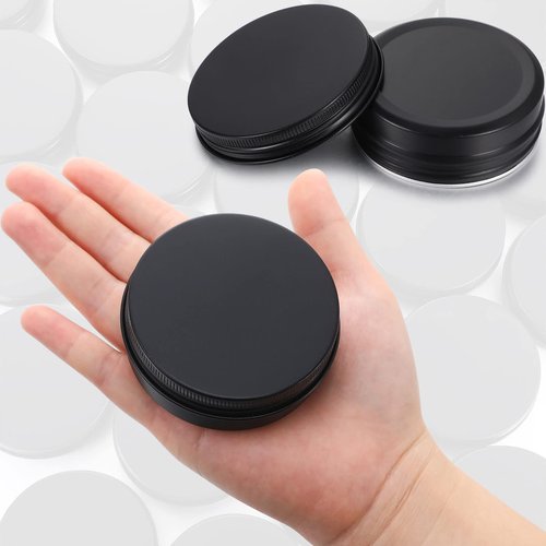Patelai 64 Pieces Lip Balm Tin Containers Screw Top Round Tin Cans Aluminum Jar with Screw Lid, Empty Bottle Travel Cosmetic Sample Container for DIY(2 oz,Matte Black)