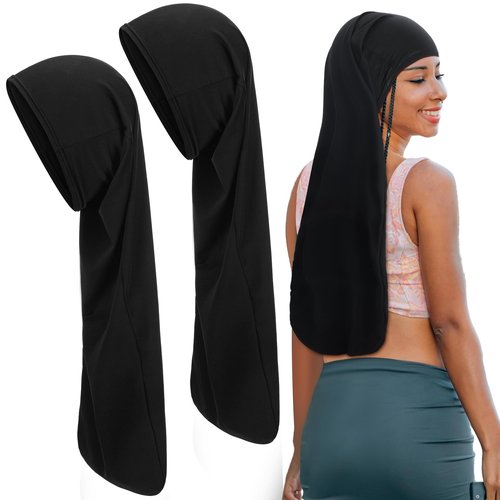 Twistover 2 Pcs Jumbo Dreadlock Cap Hair Dreads Head Wrap Loc Wraps for Dreads Hair Accessories for Men Women Sleeping(Black,Black,25 Inches)