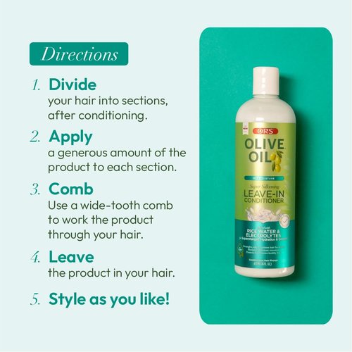 ORS Olive Oil Max Moisture Leave-In Conditioner with Rice Water and Electrolytes for Supercharged Hair Hydration 16.0 Ounces (Pack of 4)