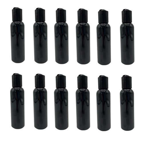 Natural Farms 2 oz Black Cosmo Plastic Bottles -12 Pack Empty Bottle Refillable - BPA Free - Essential Oils - Aromatherapy | Black Disc Caps - Made in the USA