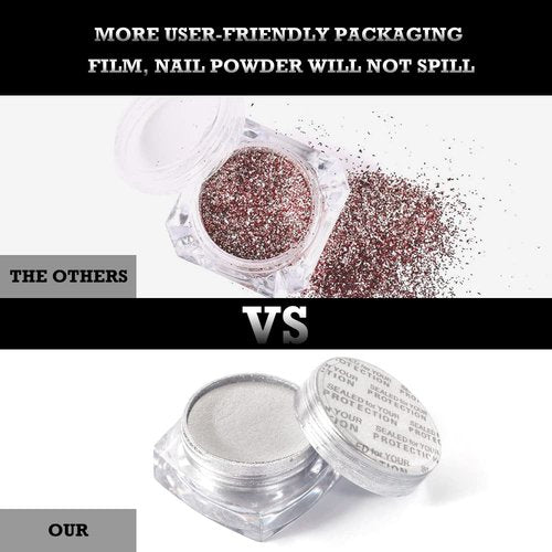 BPrettier Nail Chrome Pearl White & Black Chrome Nail Powders - 4 Jar Mermaid Glitter Art Mirror Effect Shimmery Aurora Powder for Women and Girls