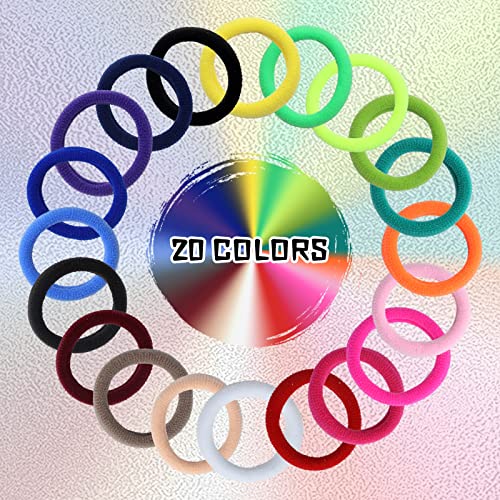Lawie 200 Pack Terry Cloth Knit Thick Colorful Hair Ties Scrunchies Elastics Hair Bands for Thin Curly Hair Ponytail Holder