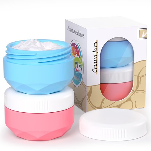 Vinofes Silicone Cream Jars BPA Free, TSA Approved 1.7oz Travel Size Containers, Leak-proof Travel Essentials with Lid for Cosmetic Face Hand Body Cream (2Pack)