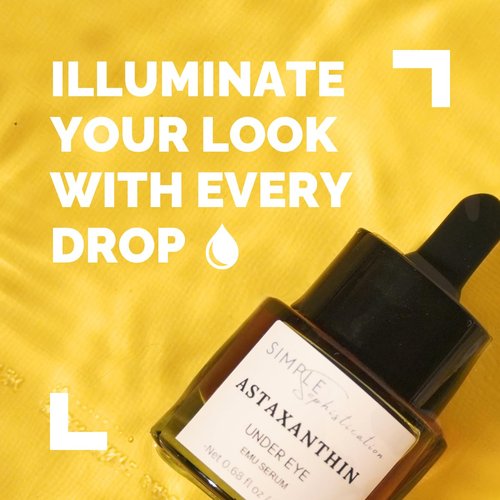 Astaxanthin Under Eye Serum with EMU oil - 0.67 fl. oz./ 20 mL | Emu oil serum | Powerful antioxidant astaxanthin | Sea Buckthorn, Squalane, Aloe Vera, Coffee |Preservative free | 100% Natural