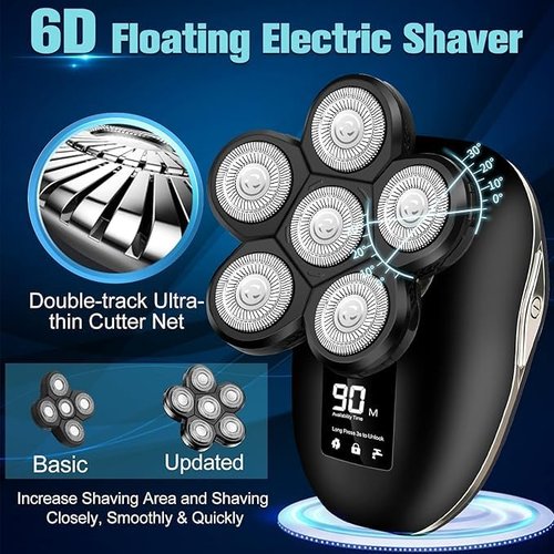 Electric Shaver for Men, 6 in 1 Electric Razor for Men, IPX7 Wet/Dry Waterproof Men's Shavers Rotary Head with Shavers Kit LED Display, Gifts for Husband, Dad,Boyfriend (Silver)