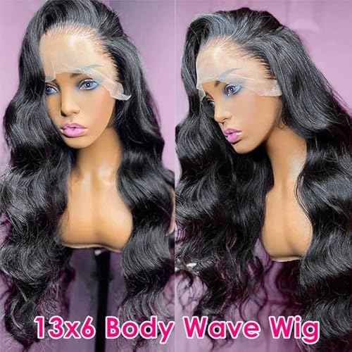 Pizazz 13x6 HD Transparent Lace Front Wigs Human hair Pre Plucked 180 Density Brazilian Body Wave Frontal Wigs Human Hair with Baby Hair Natural Hairline Natural Black Color 24Inch
