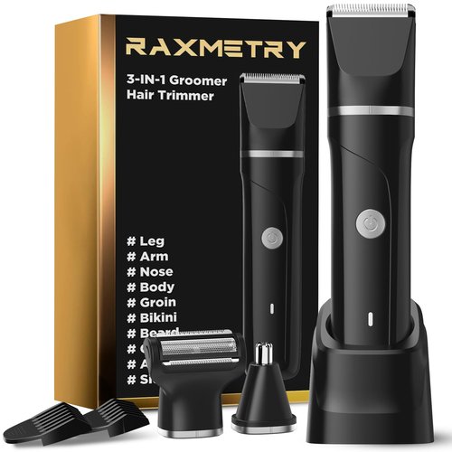 Beard Trimmer for Men,Manscape 3-in-1 Electric Razor Groin Groomer,IPX7 Waterproof Wet/Dry,Versatile Body Hair Trimmer for Ball/Beard/Nose,USB Rechargeable & Nose/Shaves Head,Silver