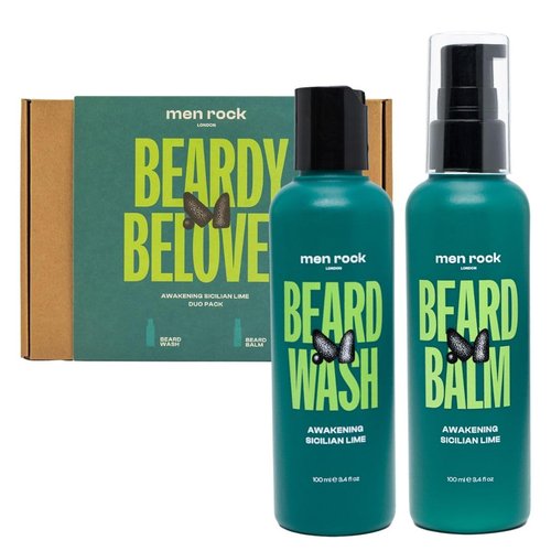 Men Rock Beardy Beloved Awakening Essential Beard Kit - Sicilian Lime - Beard Balm and Wash - Mens Face Care Kit - Skincare Products for Men - 2 Pc